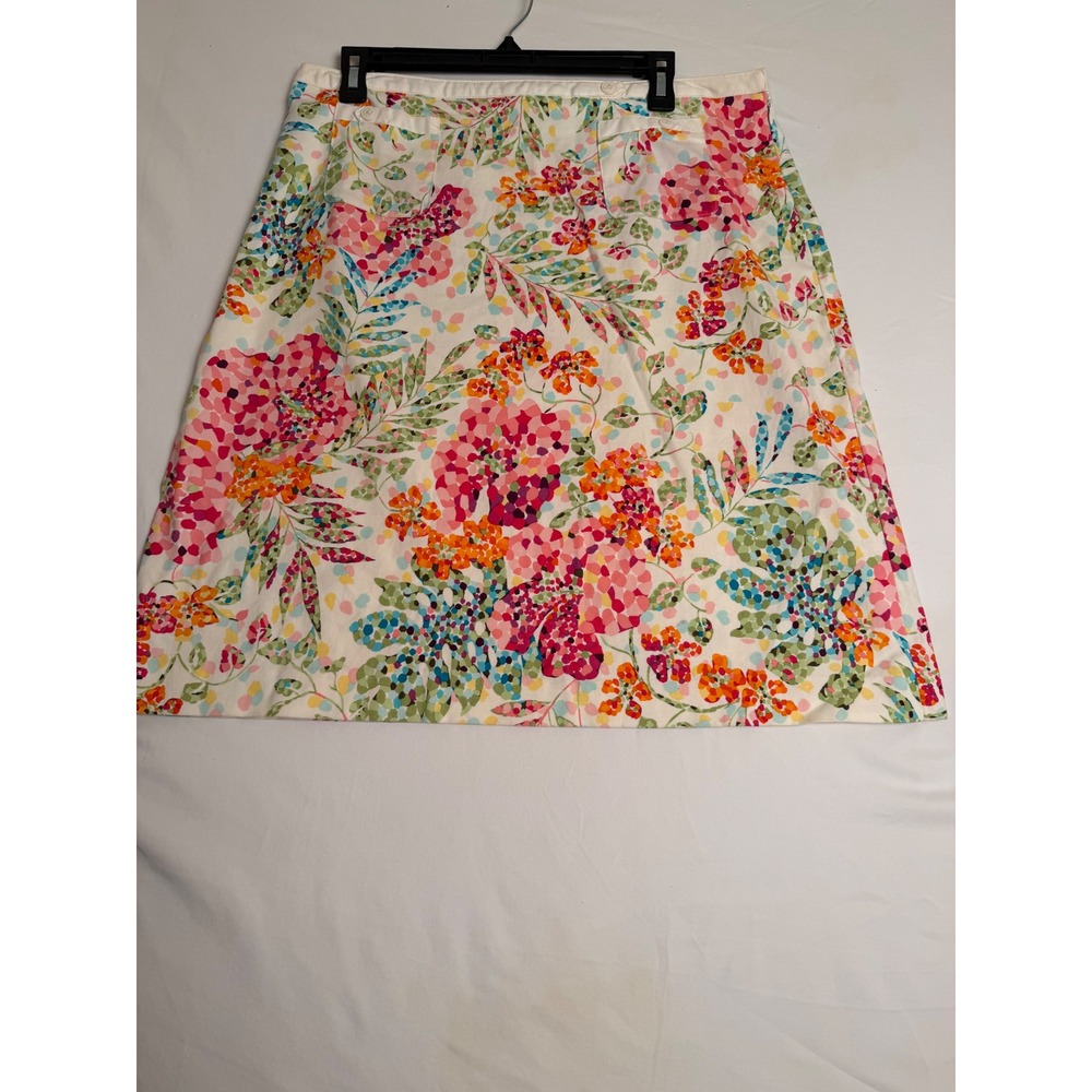 Talbots Womens Floral Canvas A-Line Skirt Multi-Color Size 14 Side Zip Pockets